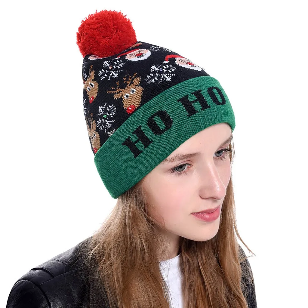 

Women Unisex Christmas LED Hat Beanie Knit Cap Light Up Xmas Cap Costume Women Knitted Beanie Girls Winter Caps Skullies Beanies