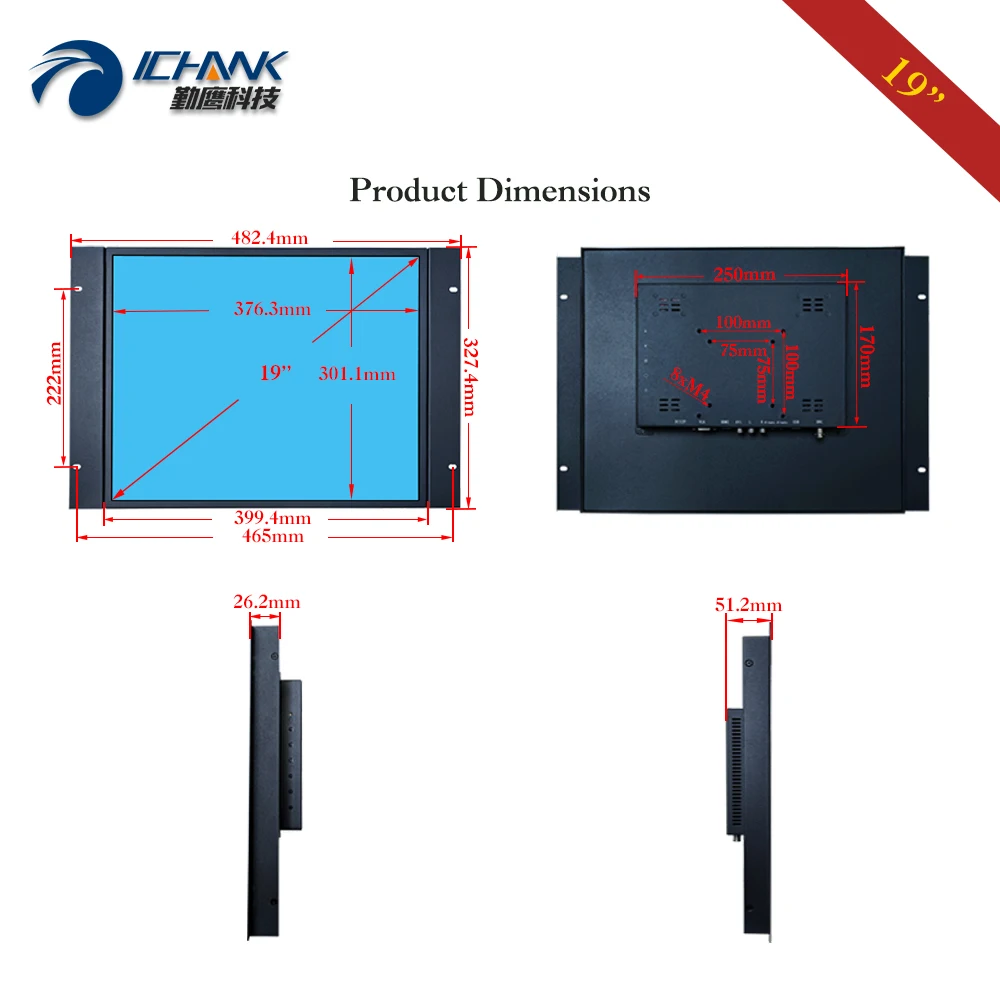 ZK190TN 591/19 &quotдюймов 1280x1024 4:3 BNC HDMI Power On Boot металлический корпус встроенная открытая