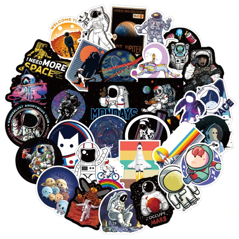 10/30/50 unids/pack astronauta espacio ultraterrestre pegatinas de grafiti para coches, motos de agua tazas muebles equipaje patinetas computadoras