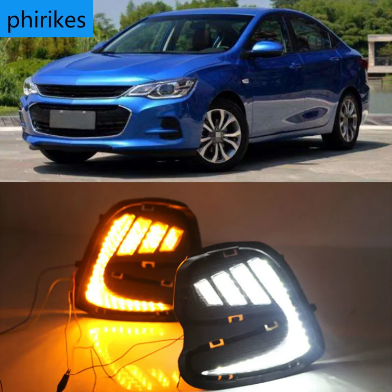 

2 шт. Светодиодный дневной светильник для Chevrolet Cavalier 2016 2017 2018 желтый сигнал поворота Функция дневные ходовые огни 12В светодиодный противотуманный фонарь