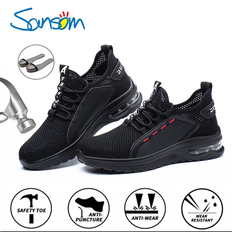 

SANSOM Hollow Breathable Men Work Safety shoes Anti-smashing Steel Toe Cap Working Boots Construction Indestructible Shoes