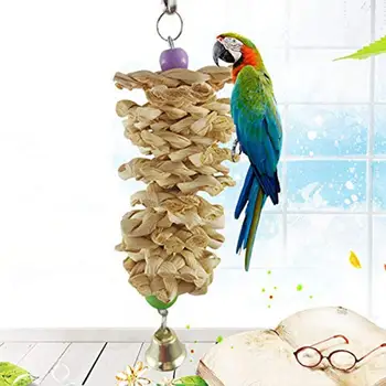 

DSstyles Bird Parrot Toys with Bell Natural Wooden Grass Chewing Bite Hanging Cage Swing Climb Chew Toys Pet Toy String
