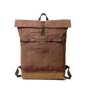 

M248 European Outdoor Backpack Leisure Student School Bag Large Capacity Travel Backpack Canvas Stitching Leather Mountaineering