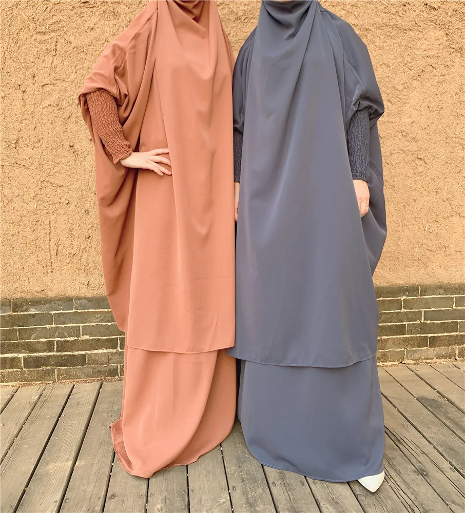 2 Pezzi Set Donne Musulmane Preghiera Indumento Vestito Overhead Hijab Lungo Khimar Abaya Caftano Ramadan Gonna Abaya Vestiti Islamici Niqab