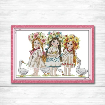 

Young girls kid angel baby decor paintings counted printed on canvas DMC 14CT 11CT Cross Stitch Needlework Sets Embroidery kits
