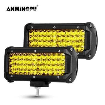 

ANMINGPU 4" 7" 72W 144W Yellow LED Light Bar for Car Truck Boat 4x4 Tractor Spotlight LED Work Light Bar Offroad LED Bar 12V 24V