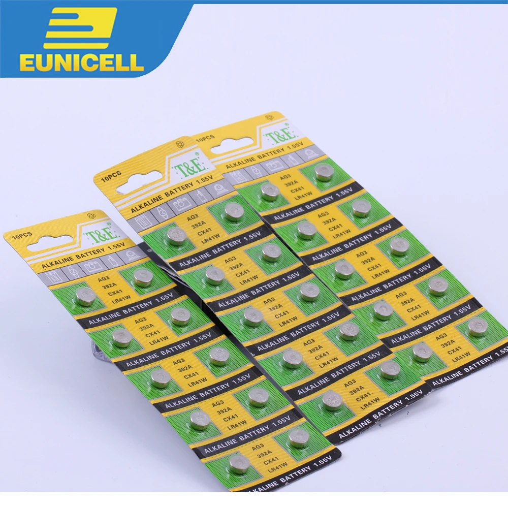 Eunicell 10 шт. щелочные батарейки 1,55 в AG3 LR41 392 кнопки SR41 192 L736 384 SR41SW CX41 AG 3 для часов игрушки