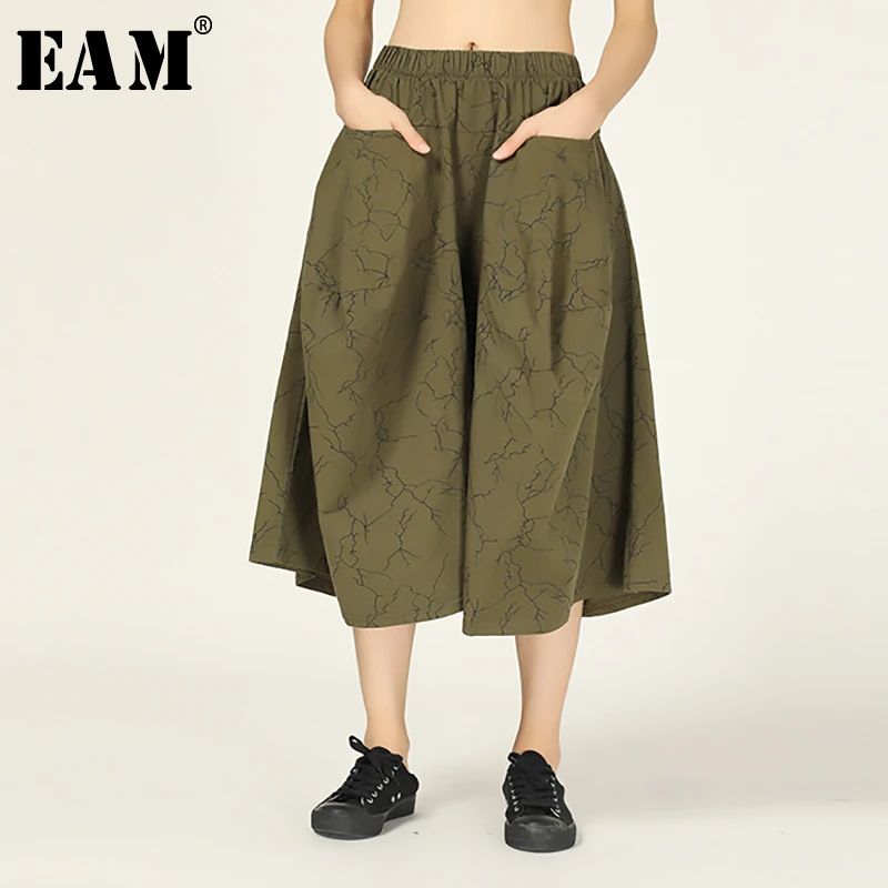 

[EAM] High Elastic Waist Pocket Pattern Print Big Size Trousers New Loose Fit Pants Women Fashion Tide Spring Autumn 2019 1A714