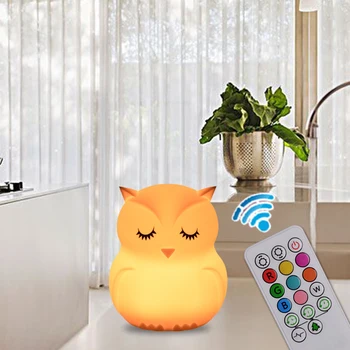 

Owl LED Night Light Remote Control Touch Sensor 9 Colors Dimmable Timer USB Cartoon Silicone Bedside Lamp for Children Kids Baby