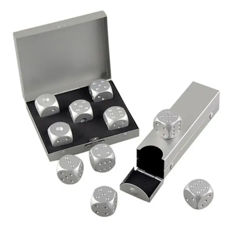 Aluminum Alloy Metal Dices Set Whisky Dice Stones Ice Cubes Bucket Reusable Keep Wine Chilling Poker Party Dice Accessories 5pcs ice cubes whiskey stones