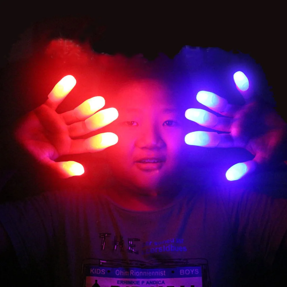 Hot 1Pair Creative Magic Thumb Tip LED Magic Trick Finger Lights for Party Props