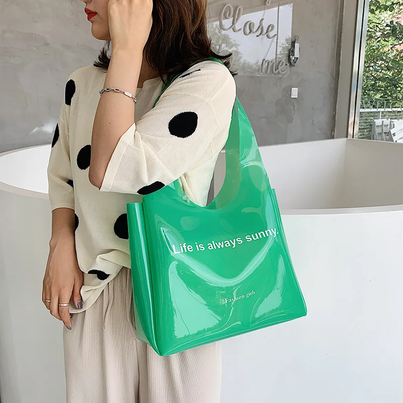 

summer new JIULIN PVC plastic transparent small fresh jelly large capacity single shoulder ladies bag