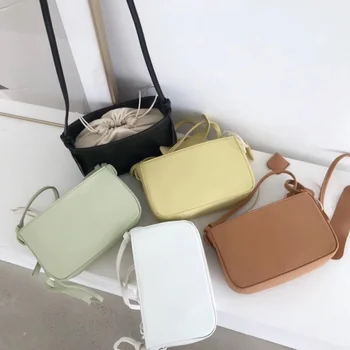 

2019 summer new bag female Korean new PU drawstring small square bag simple casual shoulder diagonal female bag