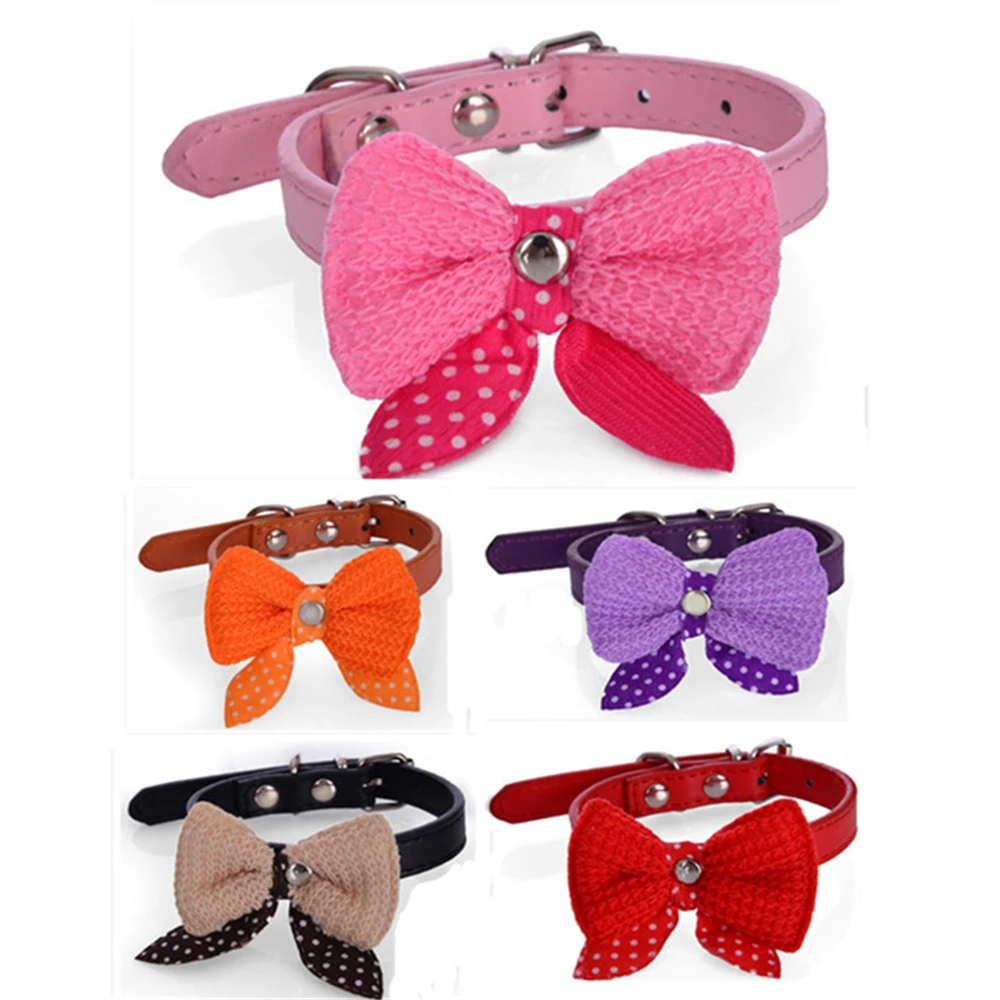 

Bow dog Collar puppy Double Layer Bowknots doggie Adjustable strap for dogs safety walking training little big dog