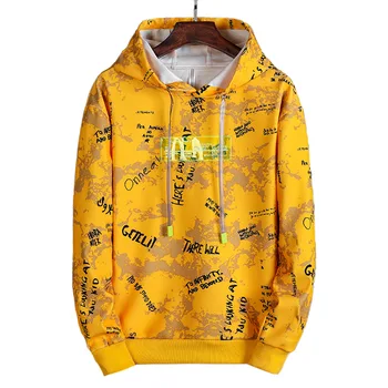 

Hip hop yellow men hoodies 2020 New Autumn personality style Letter printed Casual Loose Warm pullover Sweatshirts with Hooded