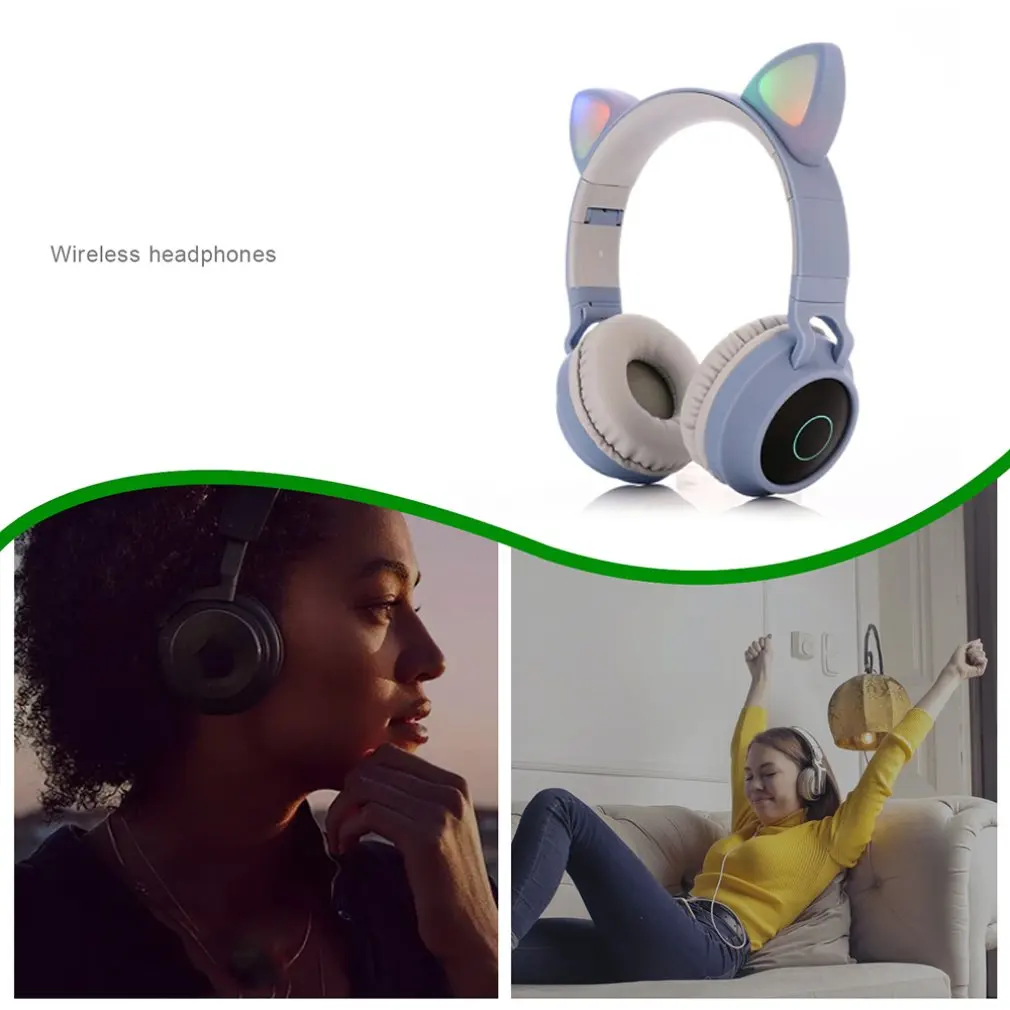 Cute Cat Ear Headset Wireless Headset Headphones 5 0 Bass Foldable Stereo Headphones Gaming Headphones For Cell Phone