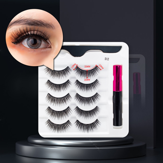 3/5/7Pairs Magnetic Eyelashes False Lashes Repeated Use Eyelashes Waterproof Liquid Eyeliner With Tweezer Makeup Set