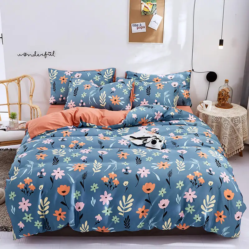 

Cute bed linens flower print Home textile bedding luxury duvet cover set sheet bedclothes 3/4pcs girls gift queen king size
