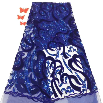 

Beautiful royal blue evening dress material French lace fabric with sequins net lace fabric PDN820 (5yards/lot) Multi color