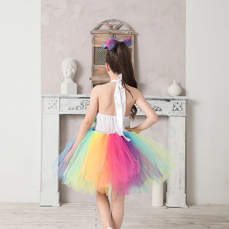 Rainbow Sequins Girl Princess Tutu Dress Kids Wedding Birthday Party Pageant Tulle Dresses Vestidos Children Bow Clothing (8)