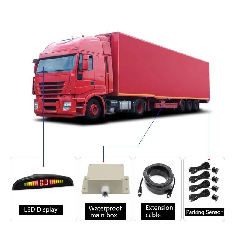 

24V truck Parktronic Parking Sensor with 4 Sensors Reverse Backup trucks Parking Radar Monitor Detector System Display for Bus