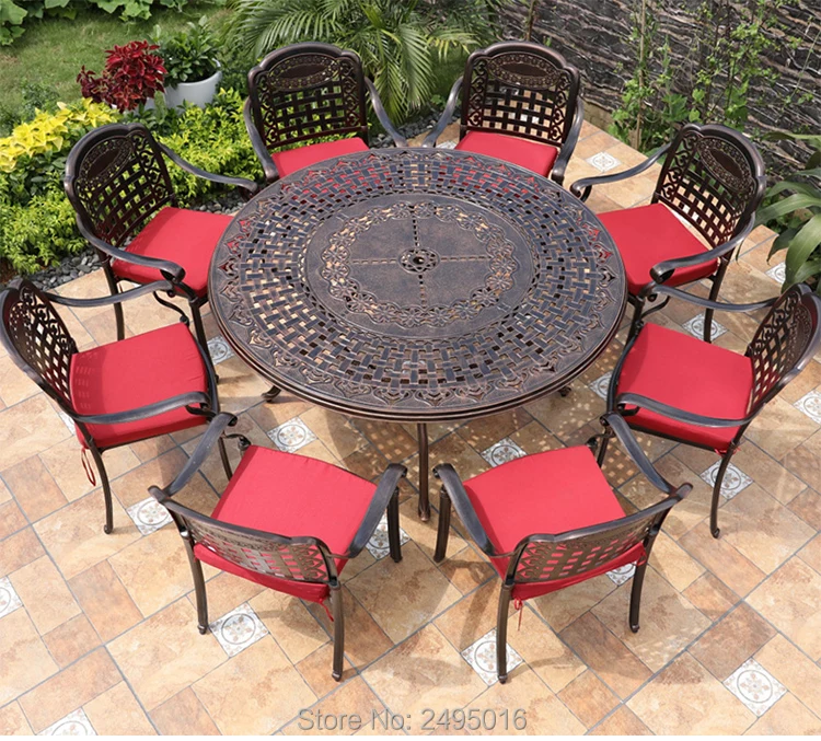 Уличная мебель для патио из литого алюминия, набор из 9 предметов, стул, стол, садовые наборы, устойчивая к ржавчине во время всех погодных ус...