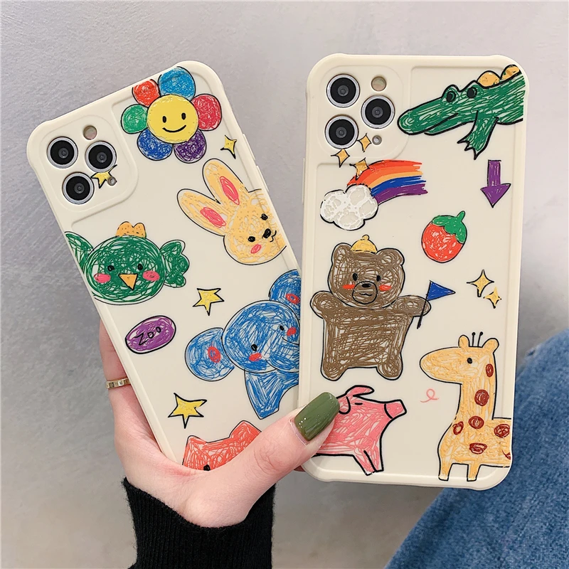 Cute Bear Cartoon Rabbit Animal Phone Case For iphone 12 Pro Max 12 Mini 11 Pro XR XS Max X 7 8 Plus Soft TPU Lovely Back Cover