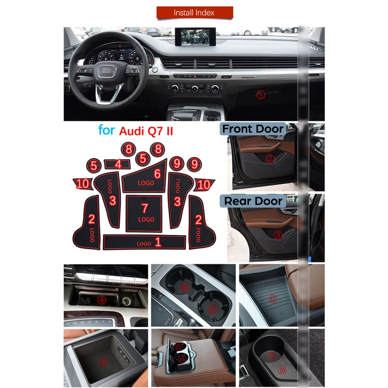 Противоскользящий резиновый слот для ворот коврик Audi Q7 2016 2017 2018 2019 MK2 4M дверной