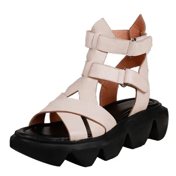 

YourSeason Summer 2020 Vintage Sandals Women Genuine Leather Casual Hook Loop Handmade Female Concise Platform Beach Shoes