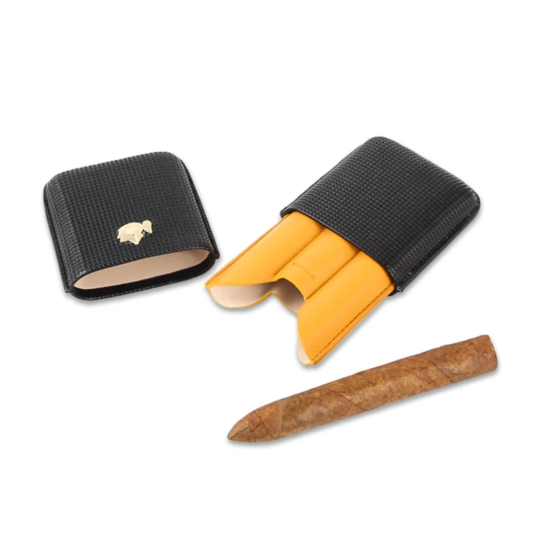 COHIBA гаджеты, кожаный чехол для сигар, держатель для путешествий, портативный, 3 трубки, мини-коробка для сигар, подходит для Кубы, аксессуары для сигар