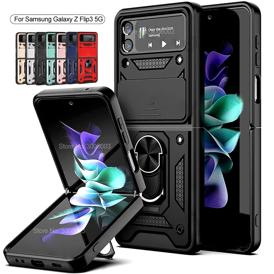 z3 case cover sumsung z-flip3 push pull camera protect fundas for samsung galaxy z flip3 flip 3 5g car magnetic ring holder case galaxy flip3 case