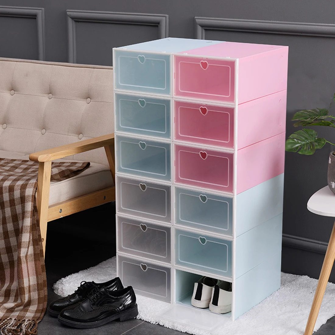 

6PCS/10PCS Shoes Storage Box Transparent Thickened Dustproof Shoes Organizer Box Shoe Cabinet Flip Cover Case Holder for Sports