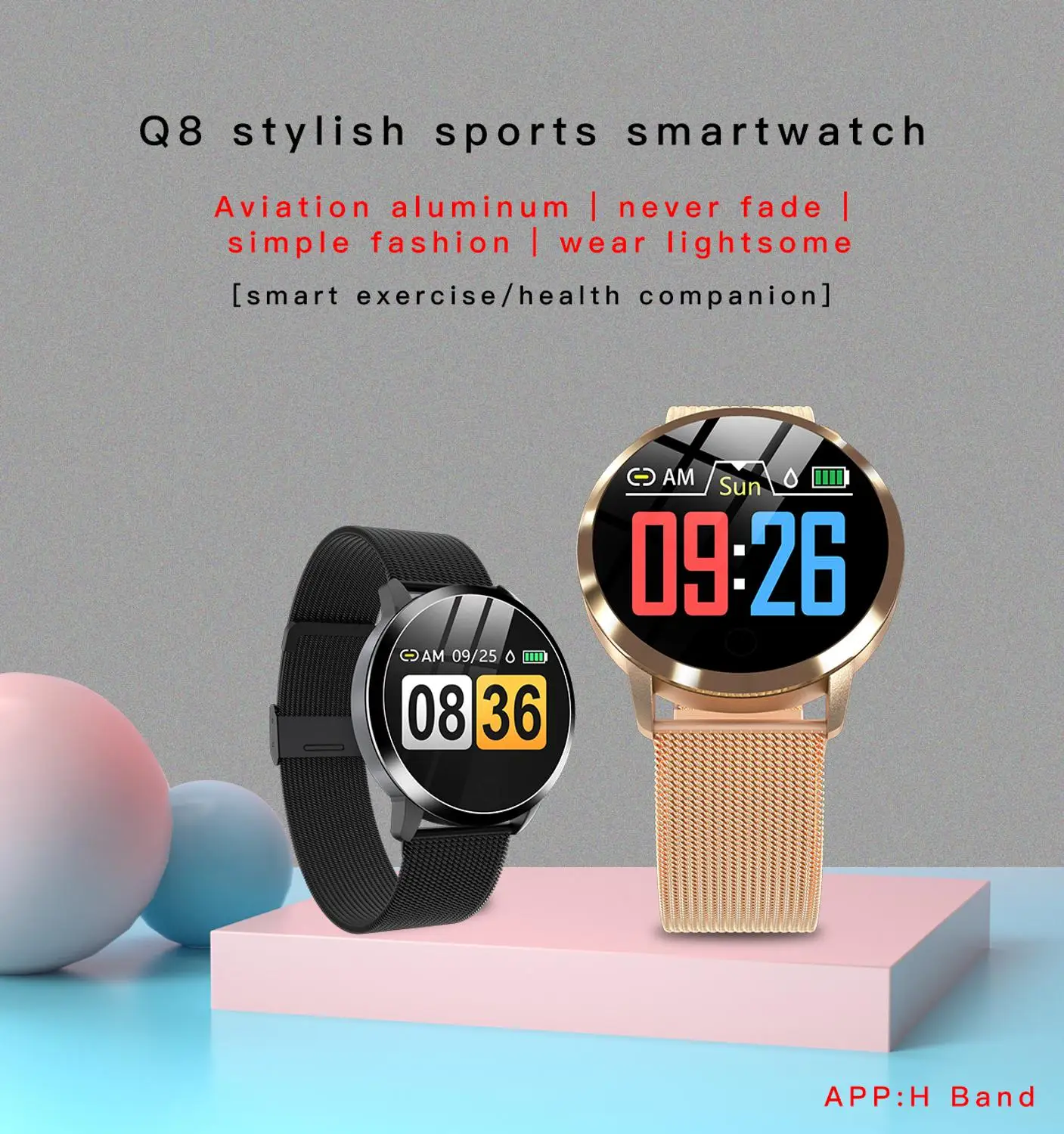 Desxz Q8Smart Watch Smart bracelet Bluetooth WristWatch Smart adult bracelet Round Sport Pedometer with Smart reminder Men women