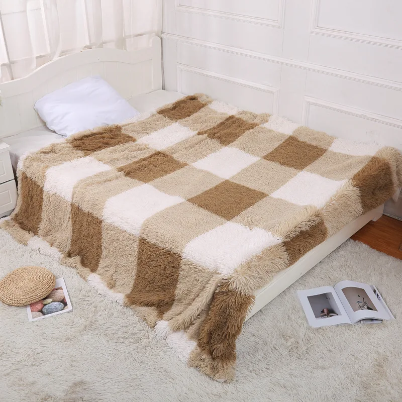 

Elegant Throw Blanket For Bed Sofa Bedspread Long Shaggy Soft Warm Bedding Sheet Air Conditioning Blanket