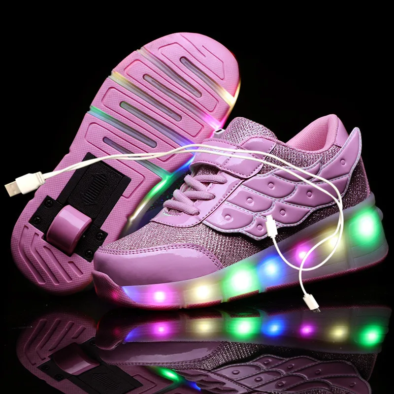 best leather shoes Two Wheels Luminous Sneakers Led Light Roller Skate Shoes for Children Kids Led Shoes Boys Girls Shoes Light Up With wheels Shoe best children's shoes Children's Shoes