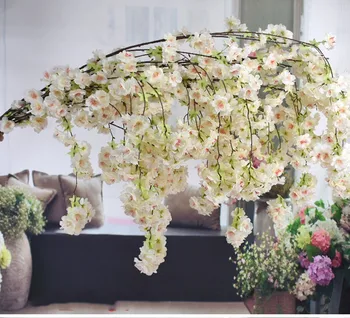 

135CM long Fake Cherry Blossom Tree 4 fork cherry Branch Artificial Flower Silk Wedding Background Wall Decoration Flowers