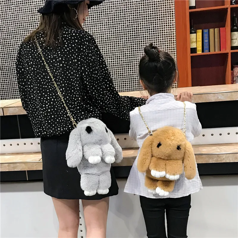 

2019 Plush Rabbit Bag Faux Rex Rabbit Fur Playing Dead Rabbit Bag Cute Children Messenger Backpack Women's