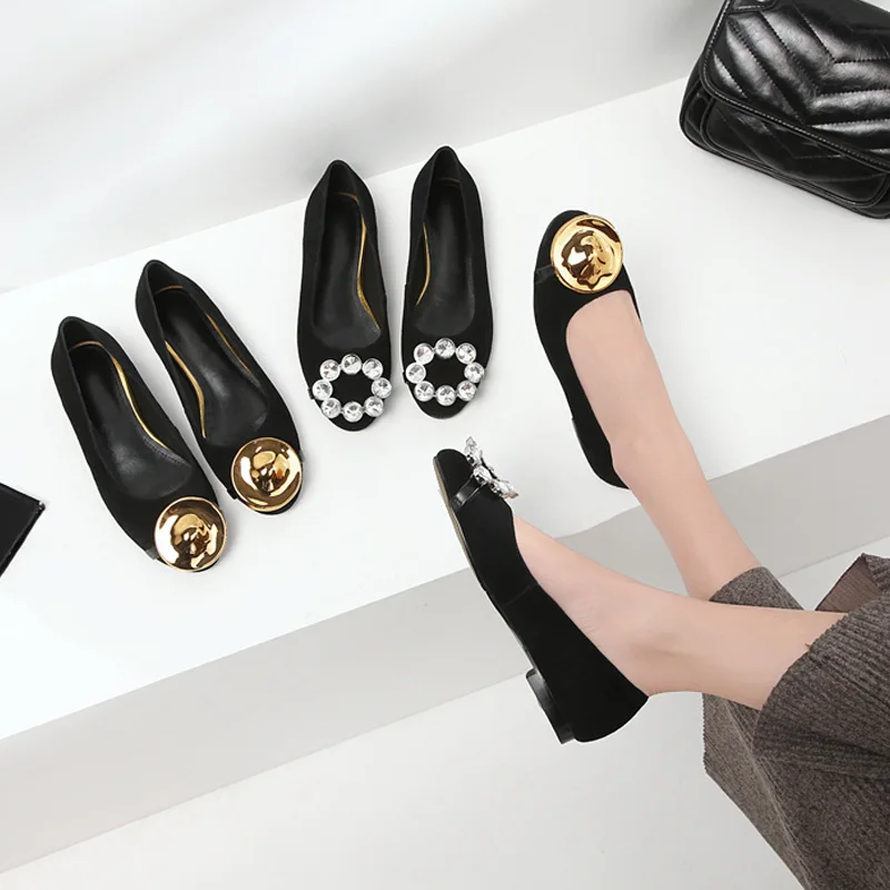 

2019 Spring New Style Genuine Leather Women's Mandarin Duck-Metal Fastener Man-made Diamond WOMEN'S Shoes Flat Top Shoes Sheep S