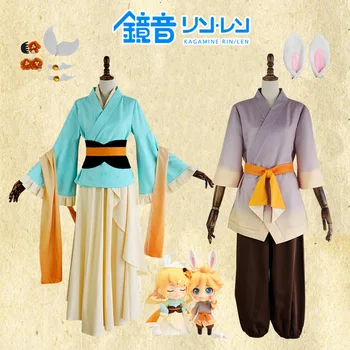 

VOCALOID Kagamine Rin Kagamine Len Halloween Uniform Cosplay Complete Costumes Tops+Shorts Anime Mirror sound twin sister set