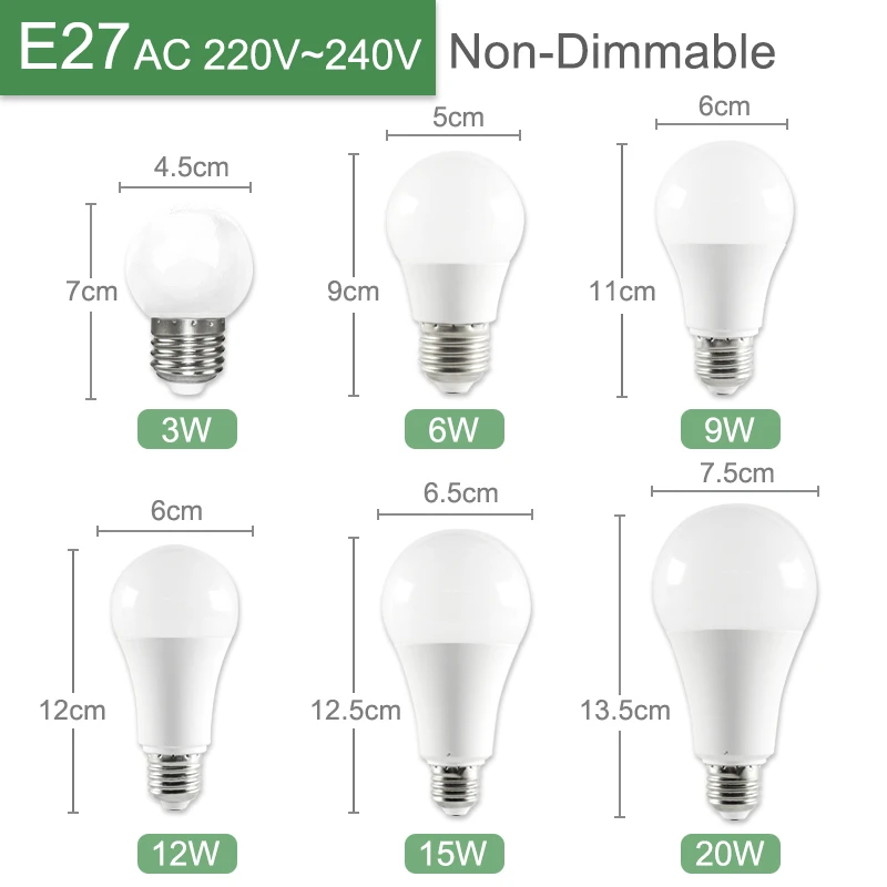 E27 Non-Dimmable =(K)= 10pcs Dimmable Composite Aluminum LED Bulb Lamp E14 220V LED Light E27 3W 5W 6W 9W 12W 15W 20W Lampada Ampoule LED - Испускаемый цвет: E27 Non-Dimmable
