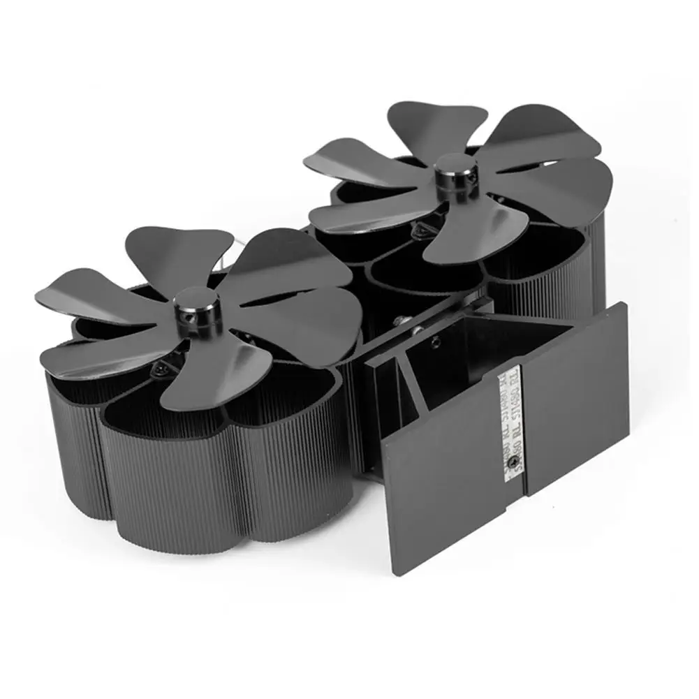 Black Fireplace Double-head High-efficiency Heat Dissipation 12 Blade Wood Burner Silent High-temperature Fireplace Fan SF707T