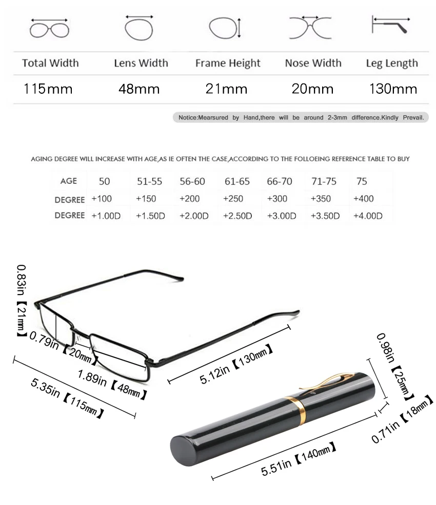 SOOLALA 2 шт Портативные мини-очки для чтения с металлической ручкой для женщин и мужчин, ультралегкие очки для чтения при дальнозоркости с ручкой, чехол+ от 1,0 до 4,0