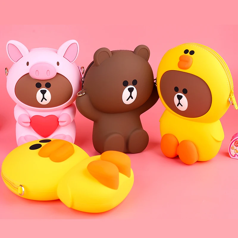 Каваи мини Салли медведь(регулируемый ремень) 3D мультфильм Силиконовые через плечо Porm сумка вечерняя сумочка кошелек мобильный телефон