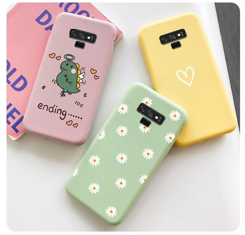 For Samsung Galaxy Note 9 Case Candy Colors Heart Flower Pattern Silicone TPU Cartoon Painted Matte Phone Cover Fundas phone pouch bag