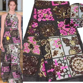 

African Lace Fabric 2019 Latest Fabric High Quality Tulle 3 D Flowers Sequins Lace Fabric For Party Dresses,Nigeria lace fabric