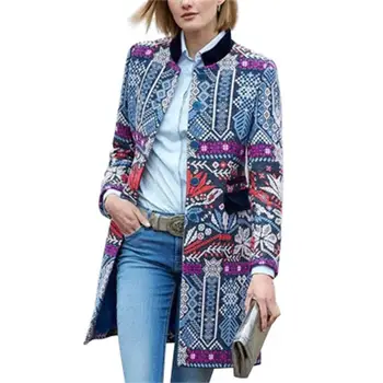 

Coat Female 2020 Autumn Winter Flower Print Pattern Coats Long Sleeve Vintage Coat Casual Women Slim Coat Jacket Female Outwear