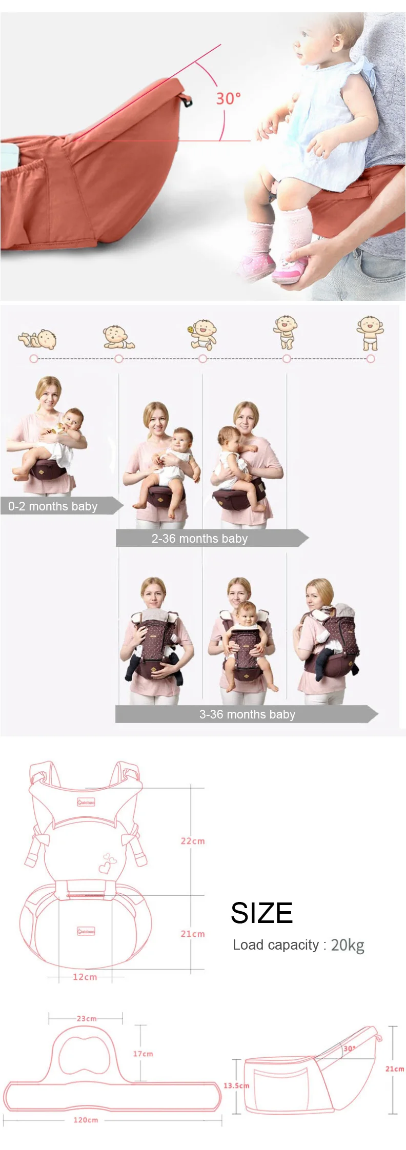 Хлопковые детские эргорюкзак слинг для младенцев спереди кенгуру Слинги для младенцев для путешествий 0-18 месяцев 1 шт