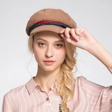 Высококачественные однотонные с хлопковым козырьком полосатые шапки осень/зимняя женская шапка Корейская мода маленькие армейские кепки повседневная одежда