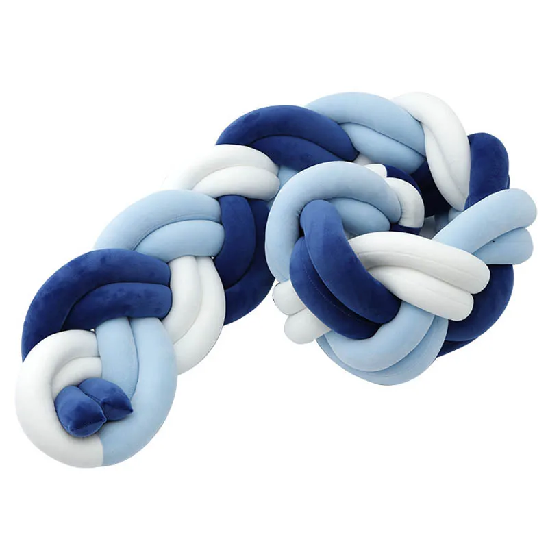 blue white 1,5 м детский вязанный бампер кровать коса узел Подушка бампер для младенца Bebe Детская кроватка протектор детская кроватка бампер декор комнаты - Цвет: blue white
