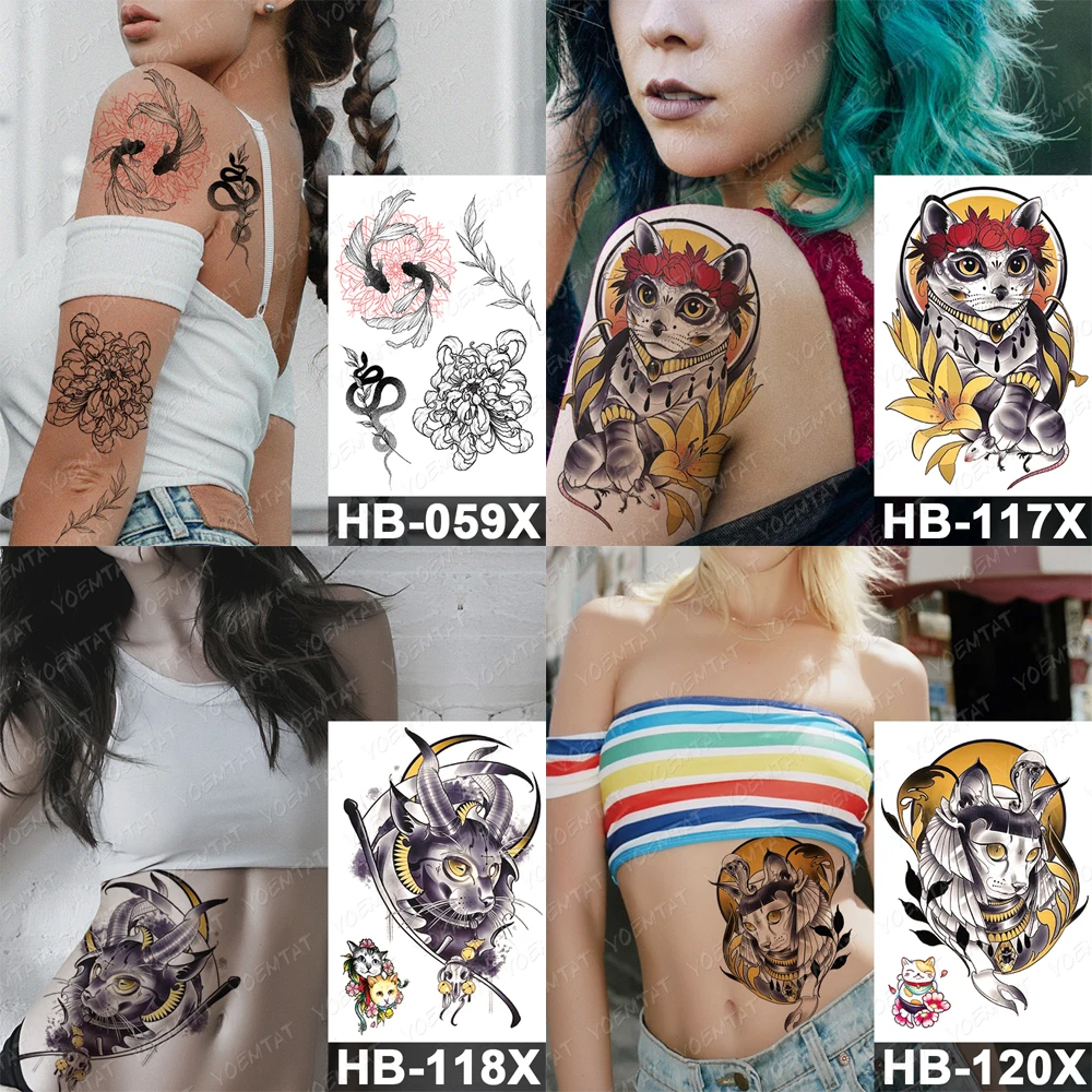 Waterproof Temporary Tattoo Sticker Dark Old School Moth Butterfly Flash Tattoos Snake Rose Body Art Arm Fake Tatoo Women Men